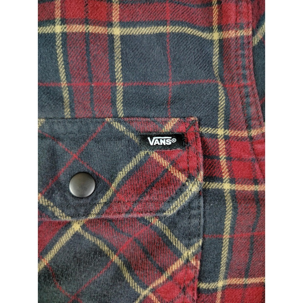 Vans Shirt Mens Medium Red Plaid Hooded Flannel Skater Skatelife Grunge Casual - Picture 5 of 14